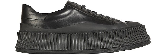 Black Leather Flatform Sneakers - Jil Sander