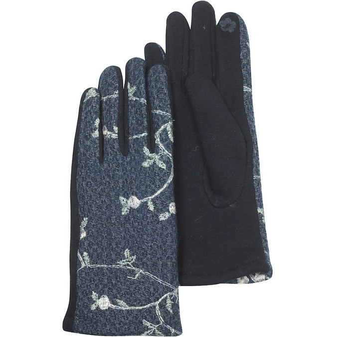 Blue Floral Embroidered Touchscreen  Women's Gloves - Julia Cocco'