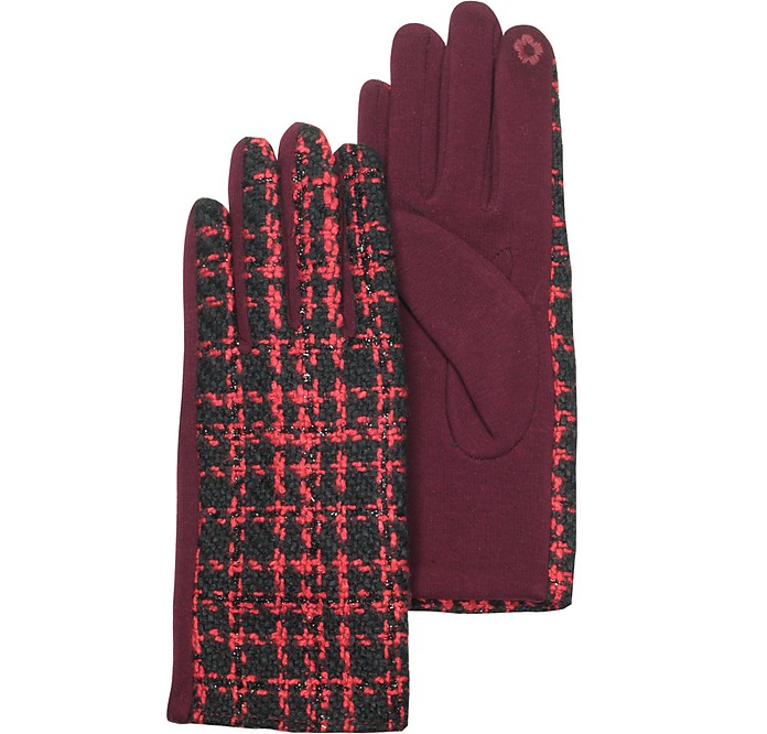 Red Bouclé Fabric/Burgundy Touchscreen Women's Gloves - Julia Cocco'