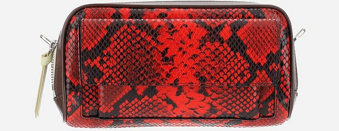 Red Snake Printed Leather Shoulder Bag - Colville
