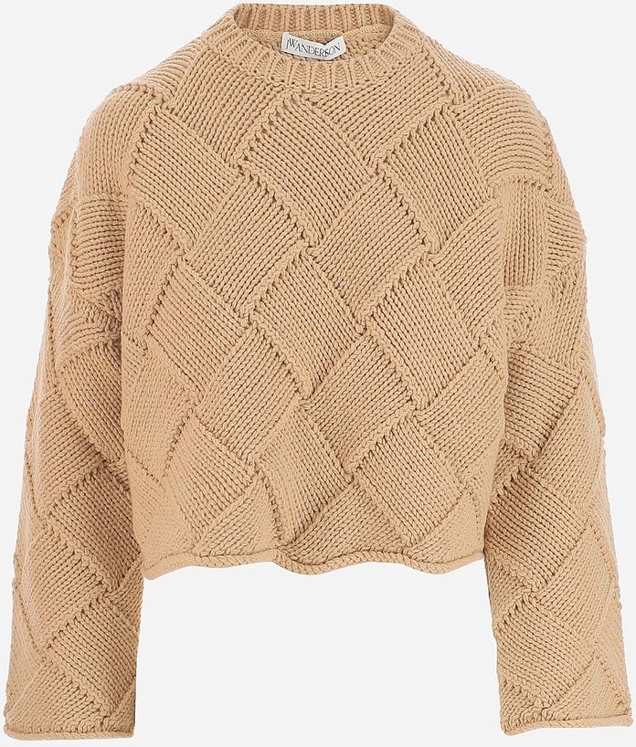 Light Brown Wool Women's Cropped Sweater - JW Anderson