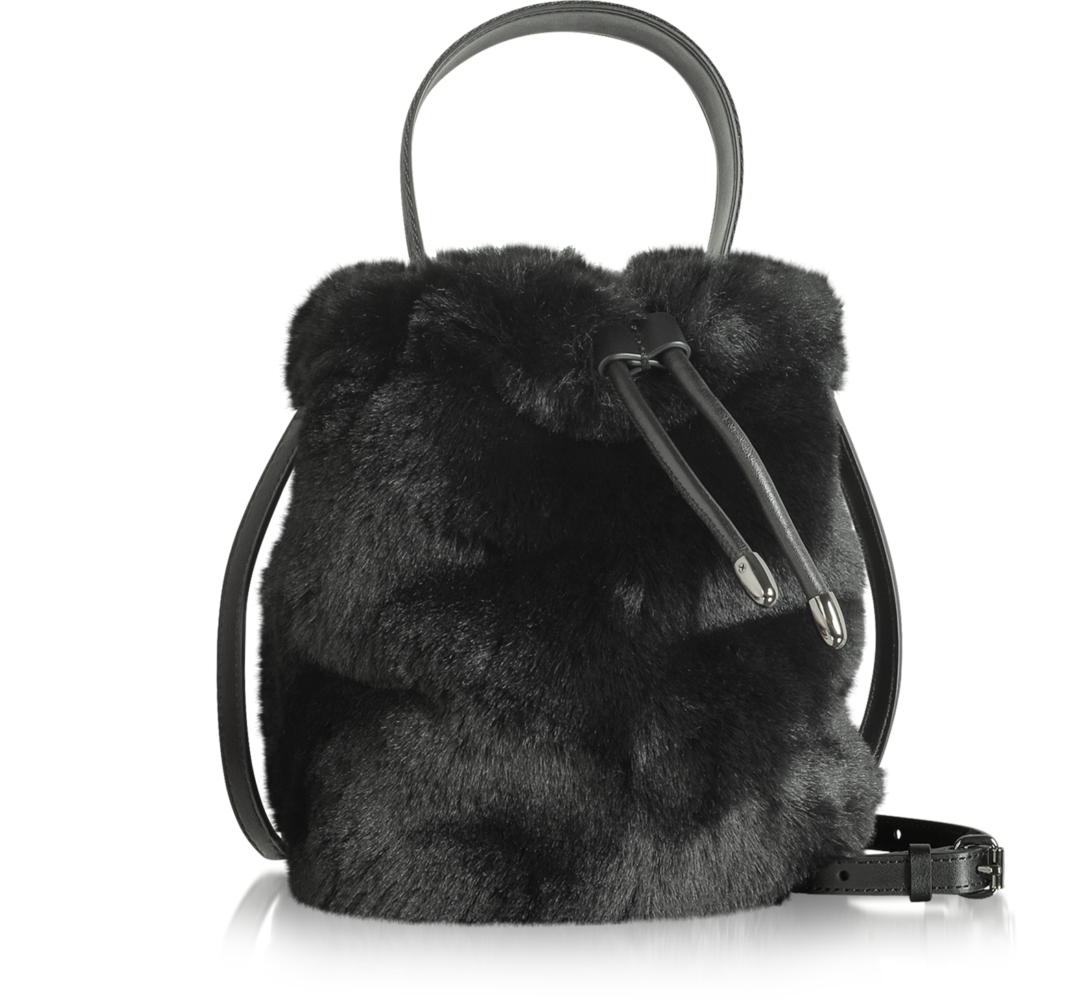 Karl Lagerfeld Black Carine X Karl Fur Bucket Bag at FORZIERI