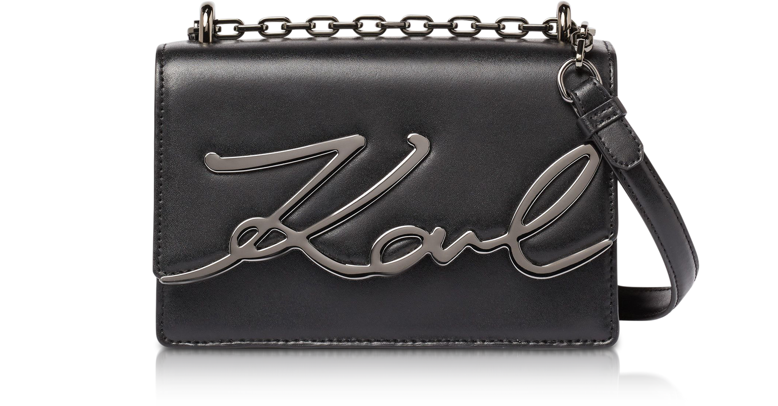Karl Lagerfeld Black Leather K/Signature Shoulder Bag at FORZIERI