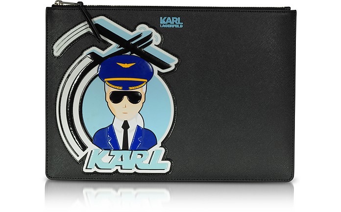 J/Jet - Grande Pochette Imprimée en Éco Cuir Noir - Karl Lagerfeld