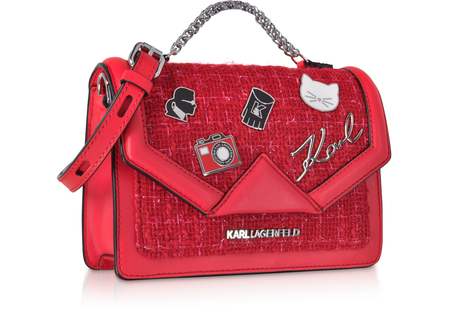 Karl Lagerfeld Red K/Klassic Pins Medium Shoulder Bag at FORZIERI