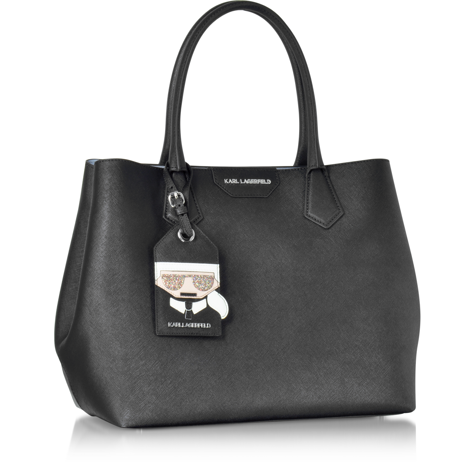 Karl Lagerfeld K/Shopper Black Leather Tote Bag w/Luggage Tag at FORZIERI