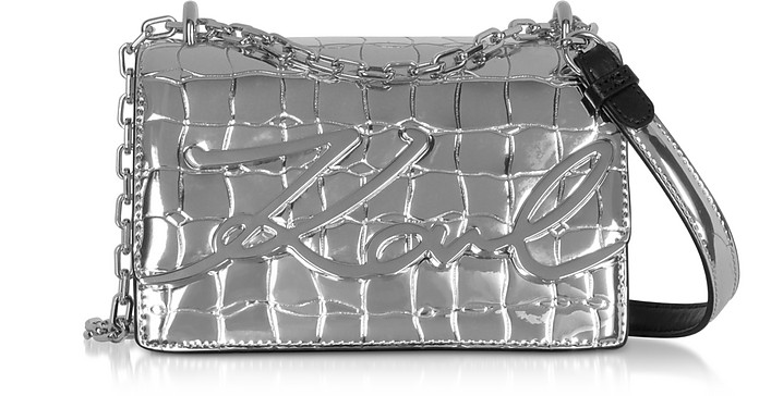 K/Signature Small Croco Leather Shoulder Bag - Karl Lagerfeld