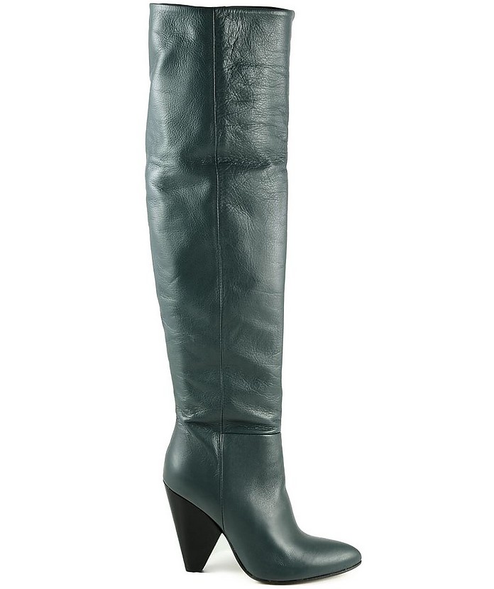 Petrol Over-the-Knee High Heel Boots - Kontatto