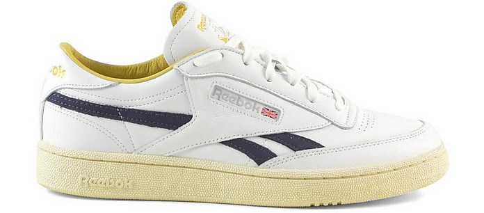 White, Blue and Yellow Leather Men's Shoes - Reebok Classics