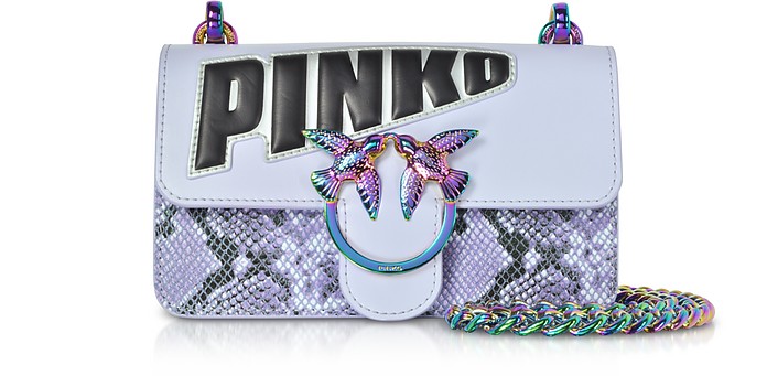 Borsa Mini Love con Maxi Logo in Pelle Lilla - Pinko