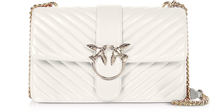 Love Classic Mix White Quilted Nappa Leather Shoulder Bag - Pinko