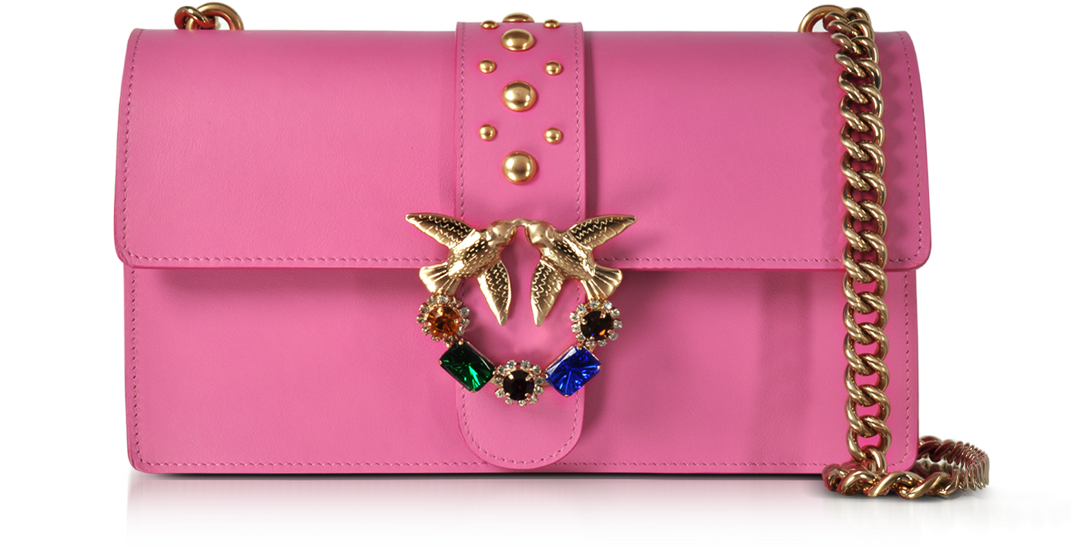 Pinko Love Pink Jeweled Leather Shoulder Bag at FORZIERI UK