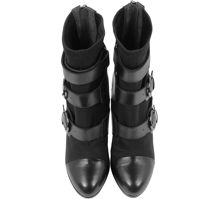 Pinko Austin Black Leather and Fabric Ankle Bootie 36 IT/EU at FORZIERI
