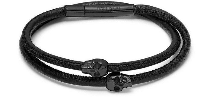 Micro Atticus Skull Black & Gunmetal Double Wrap Bracelet - Northskull