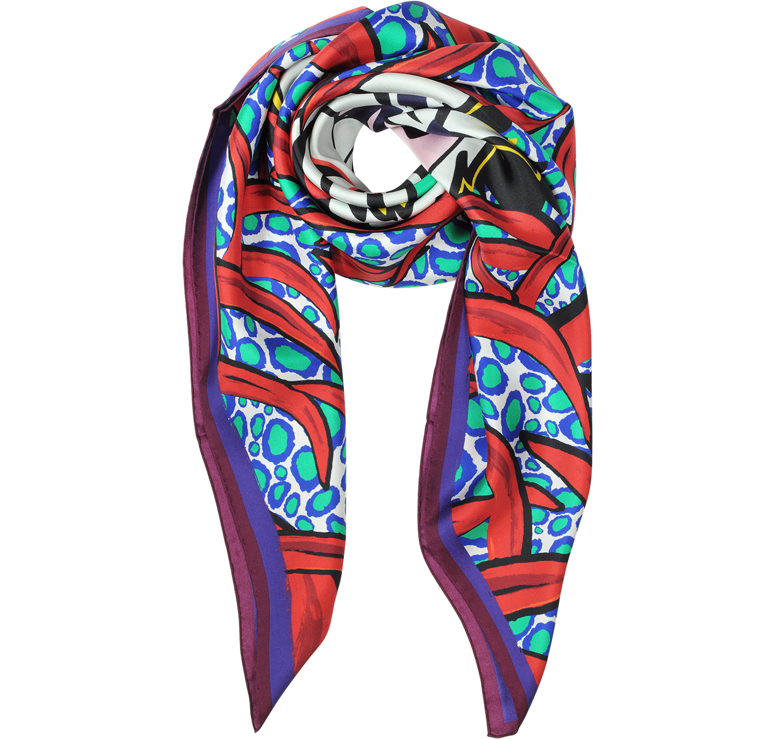 Kenzo Red Tiger And Leaves Print Silk Square Scarf at FORZIERI