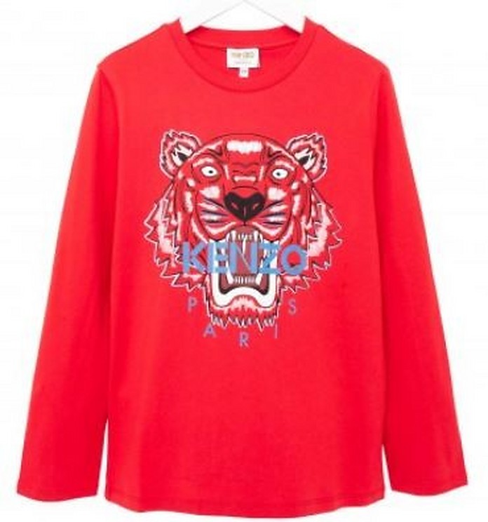 Red Cotton Boy's T-Shirt W/Long Sleeve - Kenzo