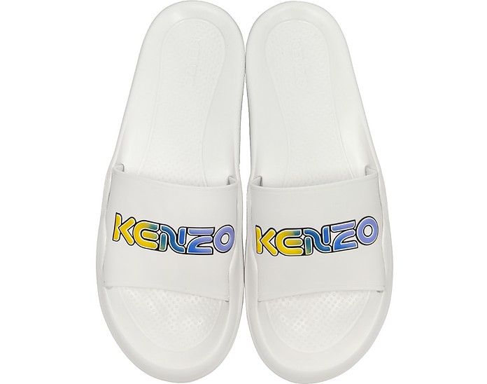 White Kenzo Logo Pool Mules - Kenzo