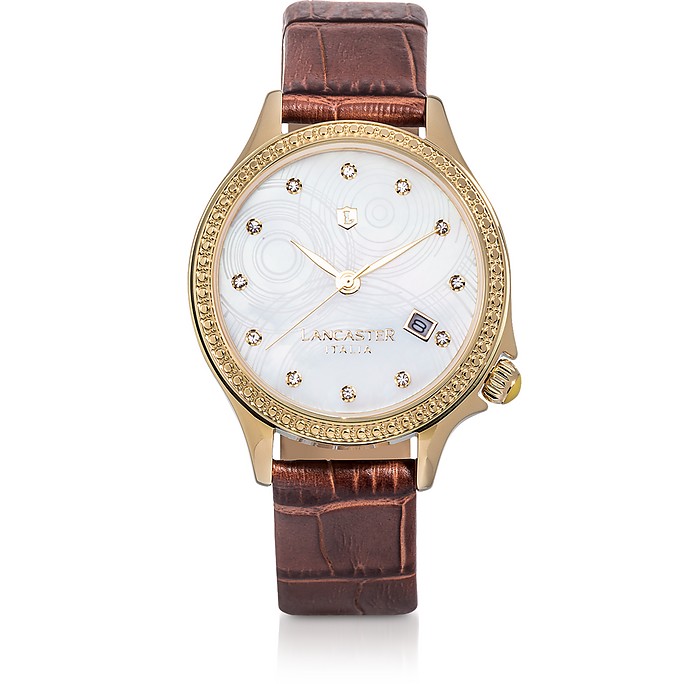 Goccia Gold Tone/Brown Croco Stainless Steel Watch - Lancaster / JX^[