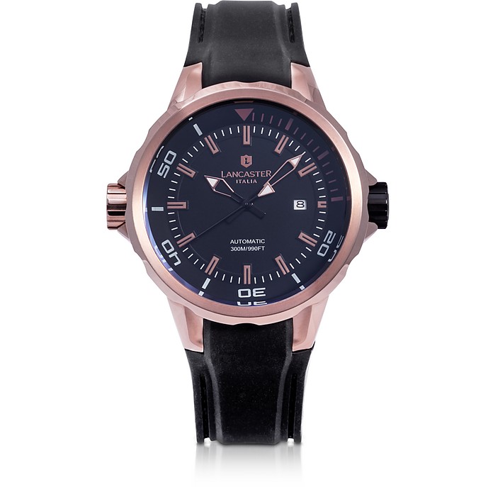 Space Shuttle Automatic Rose Gold PVD Stainless Steel and Silicon Men's Watch - Lancaster