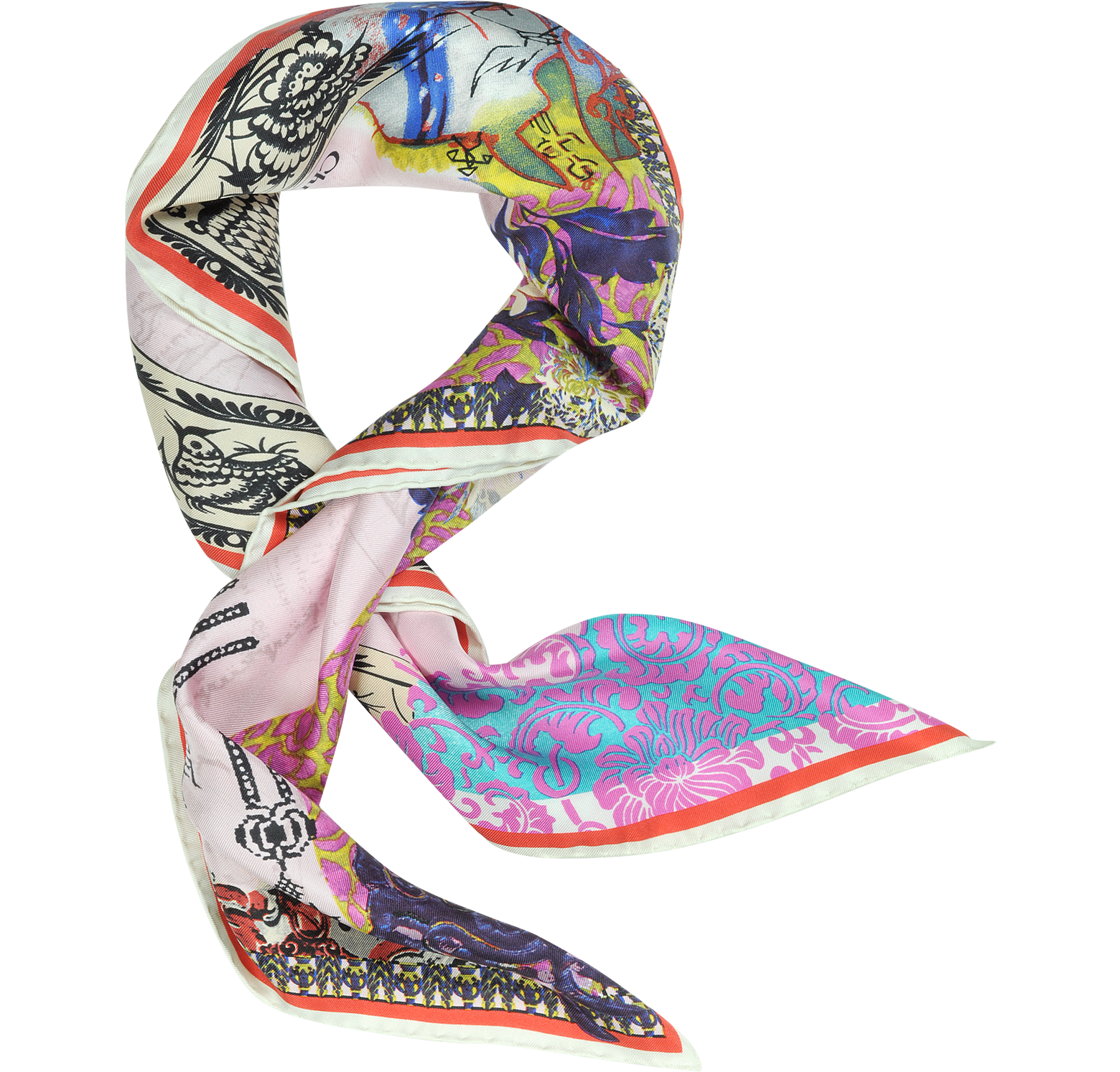 Christian Lacroix Asia Pink Printed Silk Square Scarf at FORZIERI UK