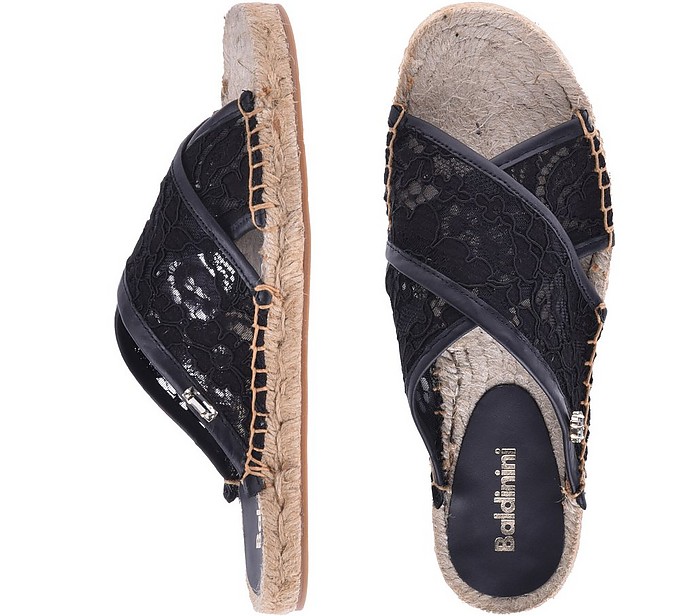 Hearing impaired how to use Medic Baldinini / バルディニーニ 38 (8 US | 25 JP | 38 EU) Espadrilles in black nappa  leather and lace - FORZIERI