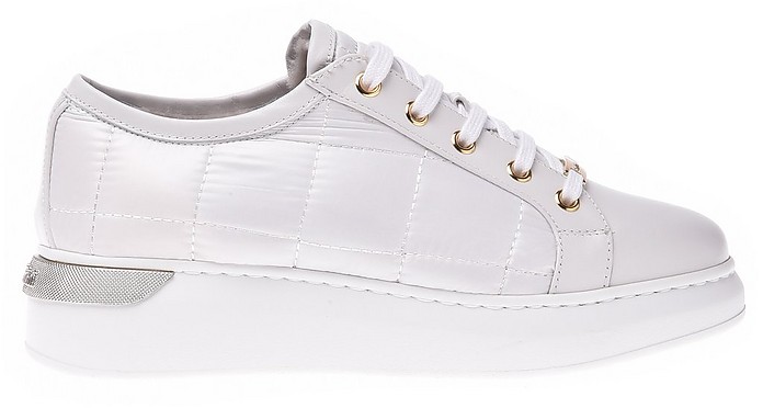 Sneakers in white leather and nylon - Baldinini