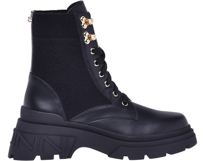 Combat boots in black calfskin and nylon fabric - Baldinini