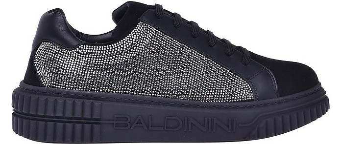 Low-top trainers in black suede with rhinestones - Baldinini