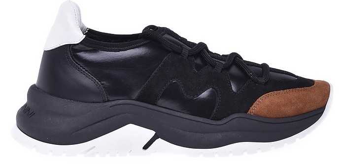 Low-top trainers in tan suede and black fabric - Baldinini