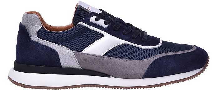 Trainers in navy blue fabric and suede - Baldinini