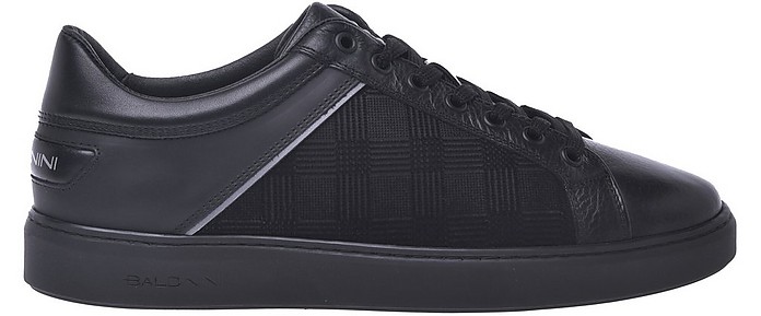 Low-top trainers in black leather and fabric - Baldinini
