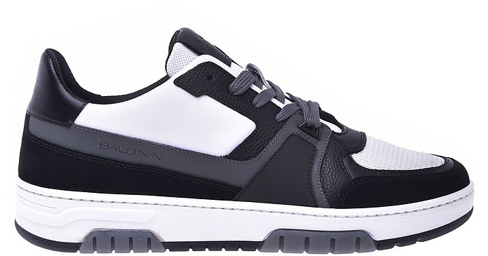 Low-top trainers in black land white leather and fabric - Baldinini