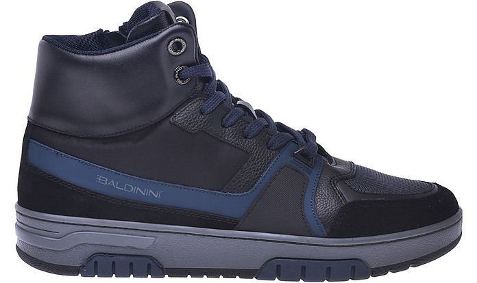 High-top trainers in grey leather and fabric - Baldinini