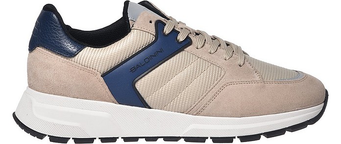 Low-top trainers in beige suede and fabric - Baldinini
