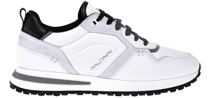 White leather and fabric low-top trainers - Baldinini