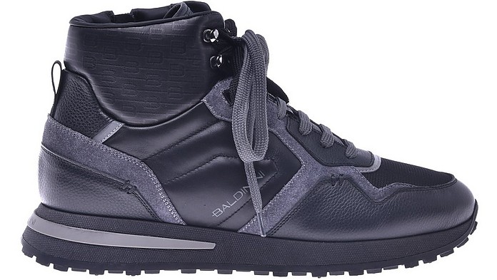 High-top trainers in black leather and fabric - Baldinini