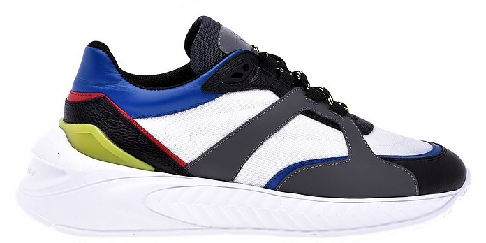 Low-top trainers in white fabric and black leather - Baldinini