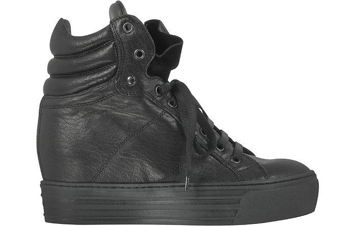 Lemaré Black Leather Wedge Sneaker 39 IT/EU at FORZIERI