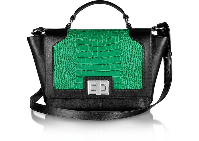 Black and Green Croco-Embossed iPad Bag - Leonardo Delfuoco