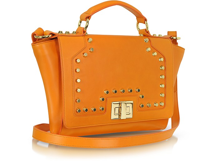Leonardo Delfuoco Studded Orange Leather iPad Bag at FORZIERI
