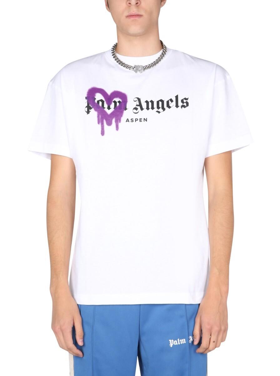 Palm Angels Aspen Heart Sprayed T-Shirt L at FORZIERI