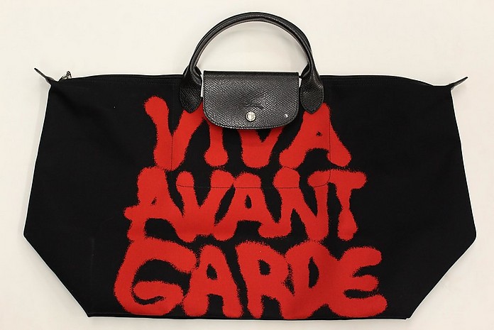 X Jeremy Scott Viva Avant Garde Black/ Red Canvas Travel Bag - Longchamp