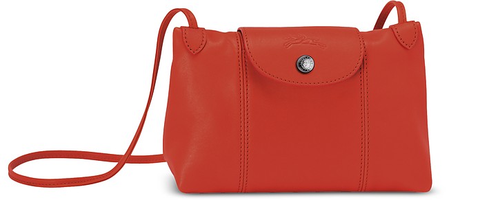 Le Pliage Red Leather Crossbody Bag - Longchamp