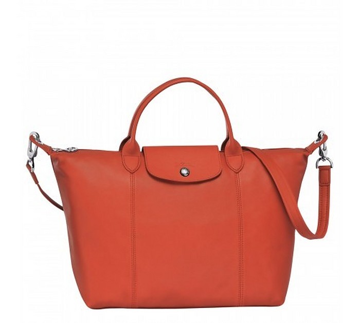 Le Pilage Sienna Red Leather Medium Tote Bag - Longchamp