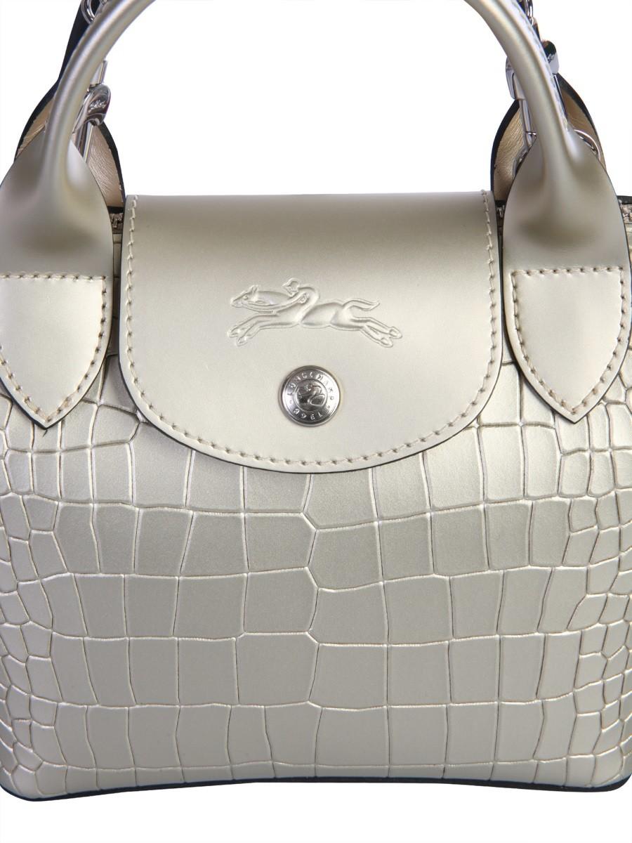 Longchamp Le Pliage Cuir Top Handle Bag in Gray