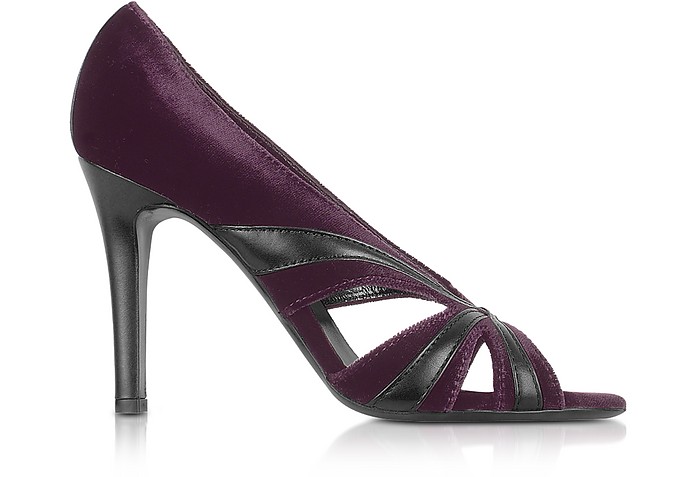 Purple Velvet and Leather Cut-out Evening Sandal Shoes - Liz Carine