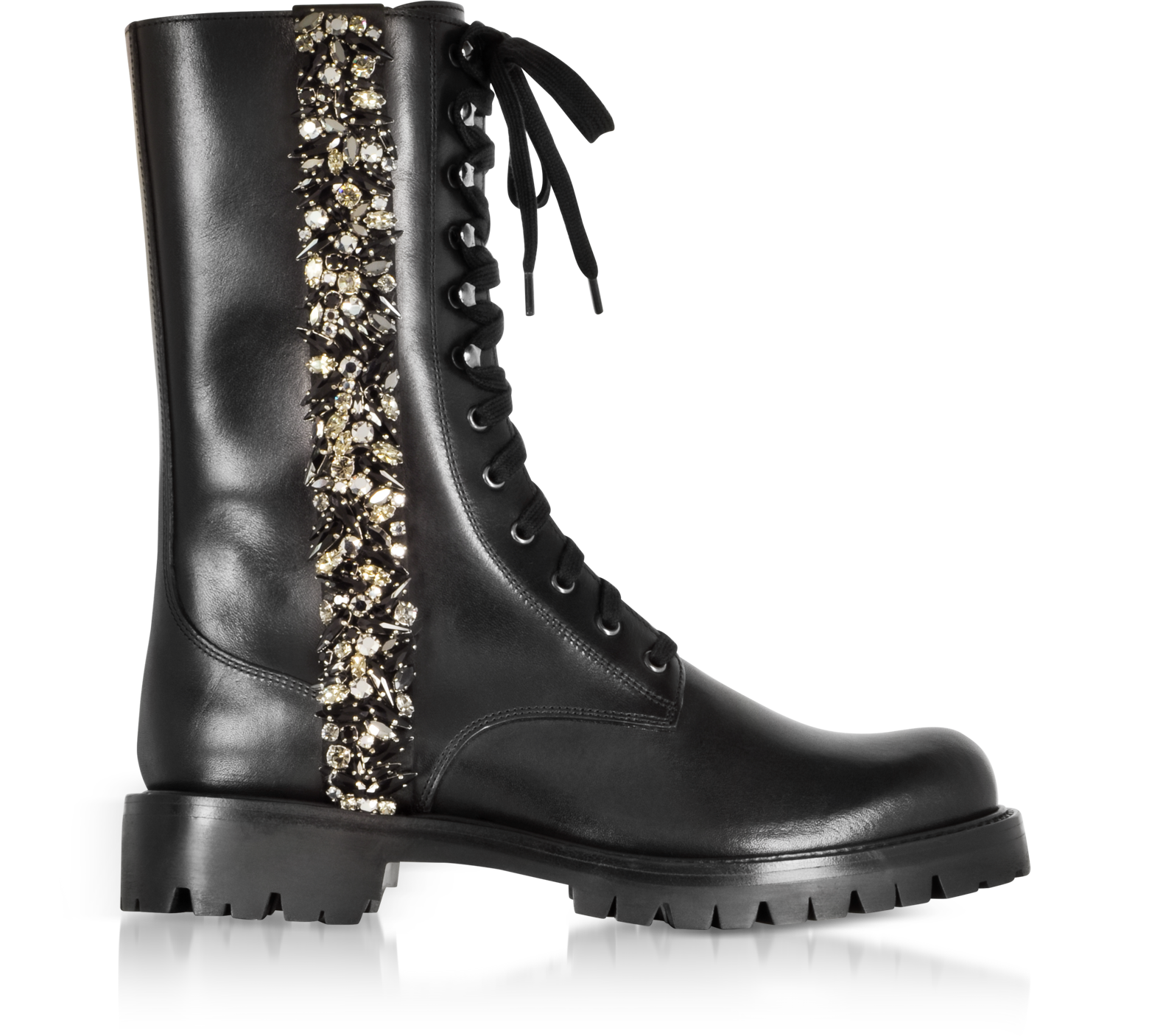 Leather Combat Boots w/Crystals 