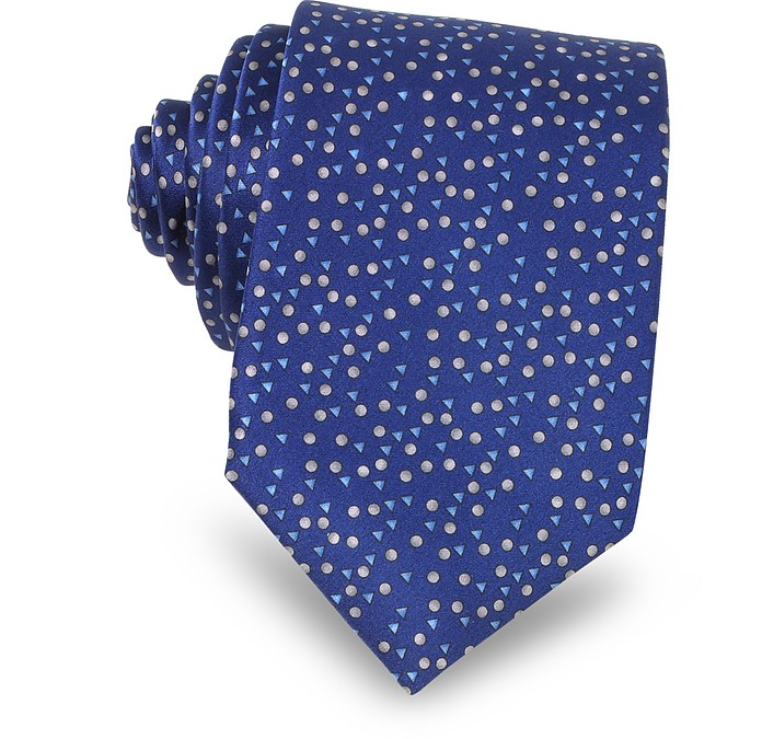 Cobalt Blue Geometric Print Silk Men's Narrow Tie - Lanvin