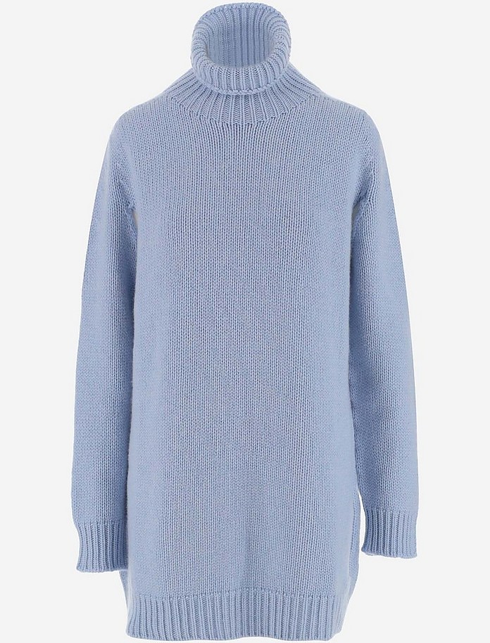 Light Blue Cashmere Women's Turtleneck Long Sweater - Lanvin