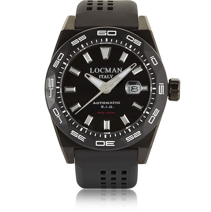 Stealth 300 mt Analog Display Automatic Self Wind Black PVD Stainless Steel, Titanium and Silicone Men’s Watch - Locman